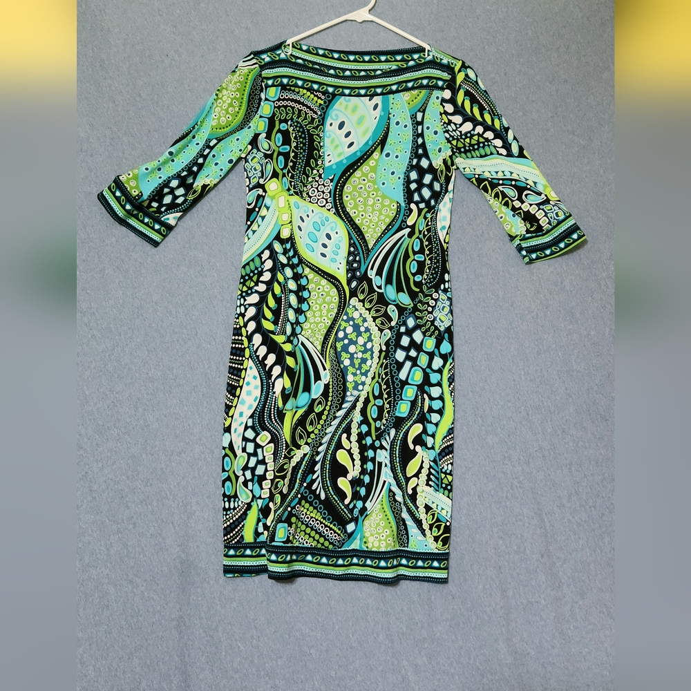 Volume One multi color print midi dress. Size XS